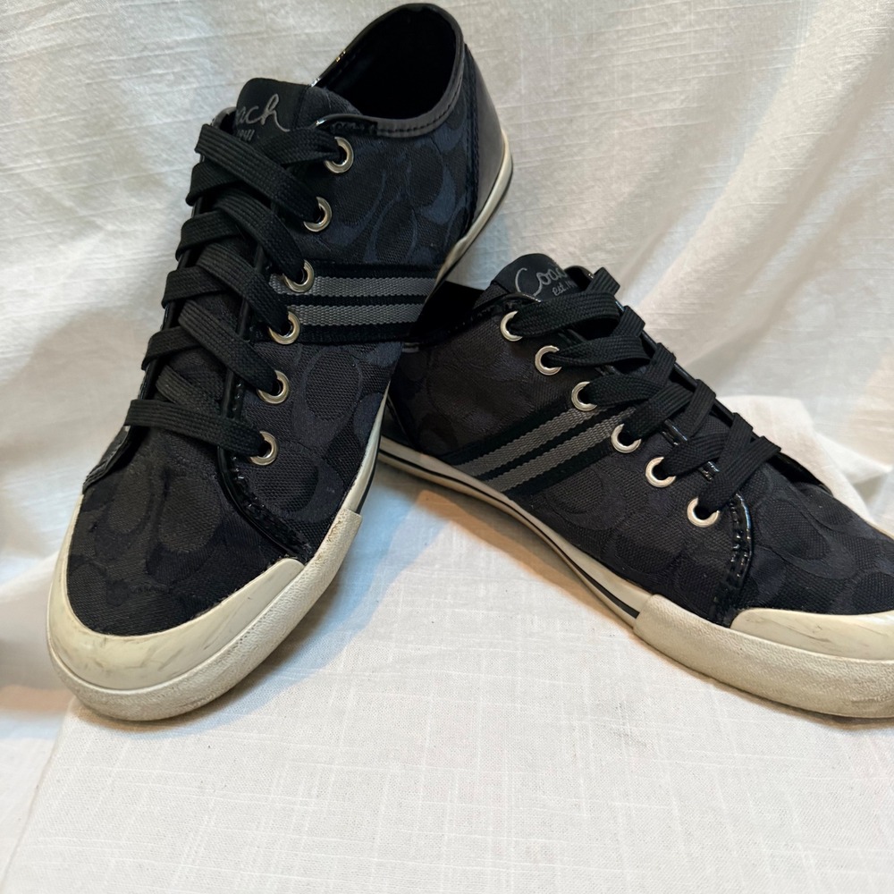 Coach Folly Sneakers 8B Black Signature Monogram Jacquard Low Top Trainers